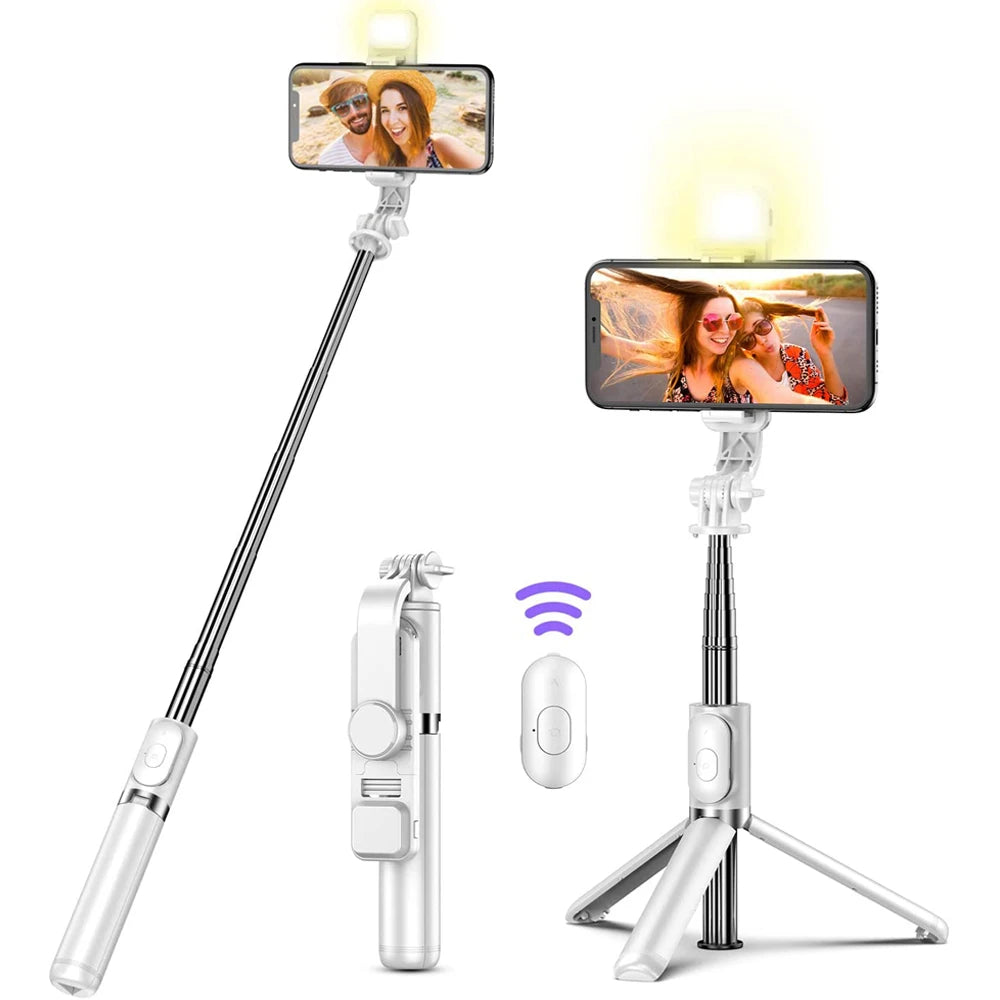 Wireless Bluetooth Selfie Stick Foldable Portable Tripod with Fill Light Shutter Remote Control for Android Iphone Smartphone