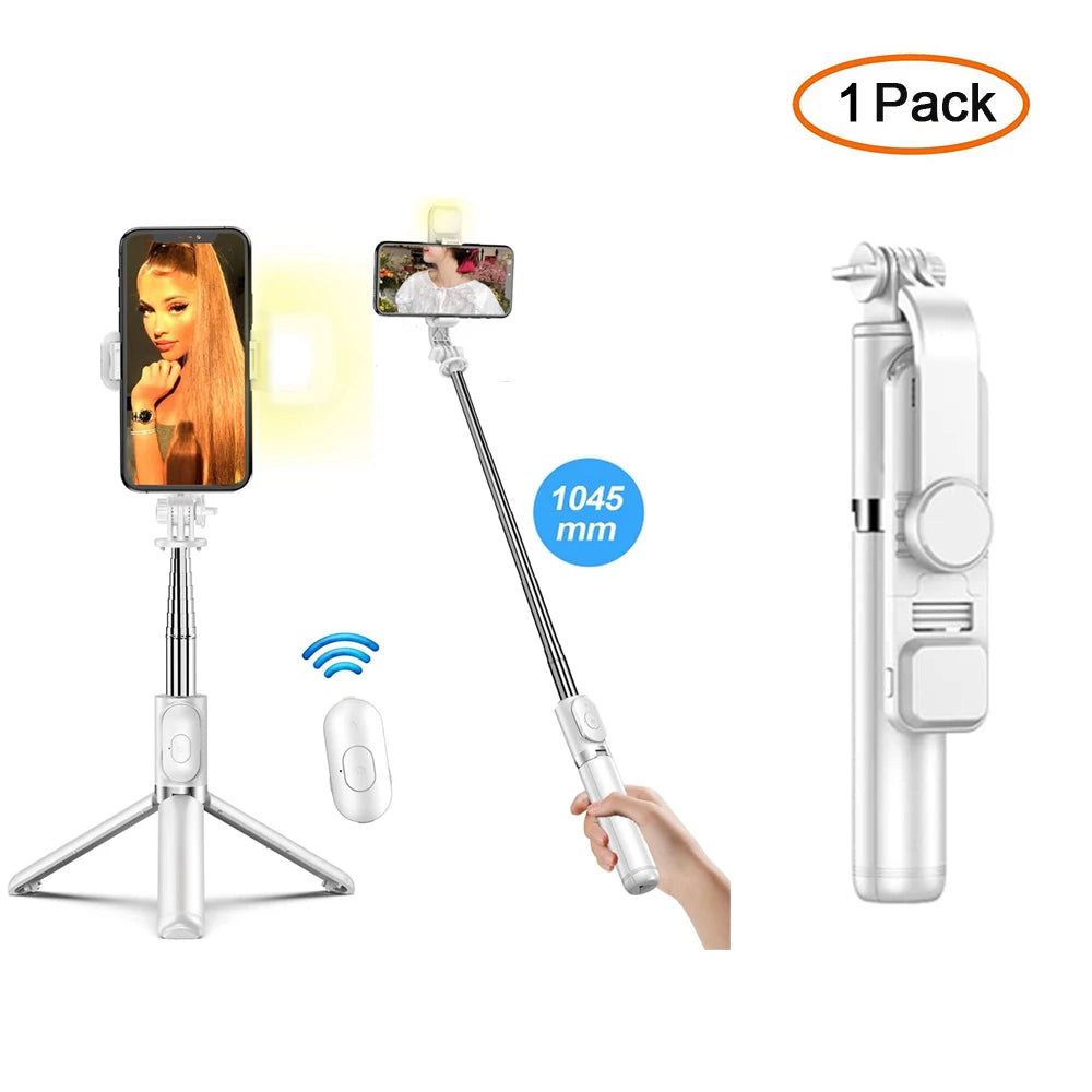 Wireless Bluetooth Selfie Stick Foldable Portable Tripod with Fill Light Shutter Remote Control for Android Iphone Smartphone