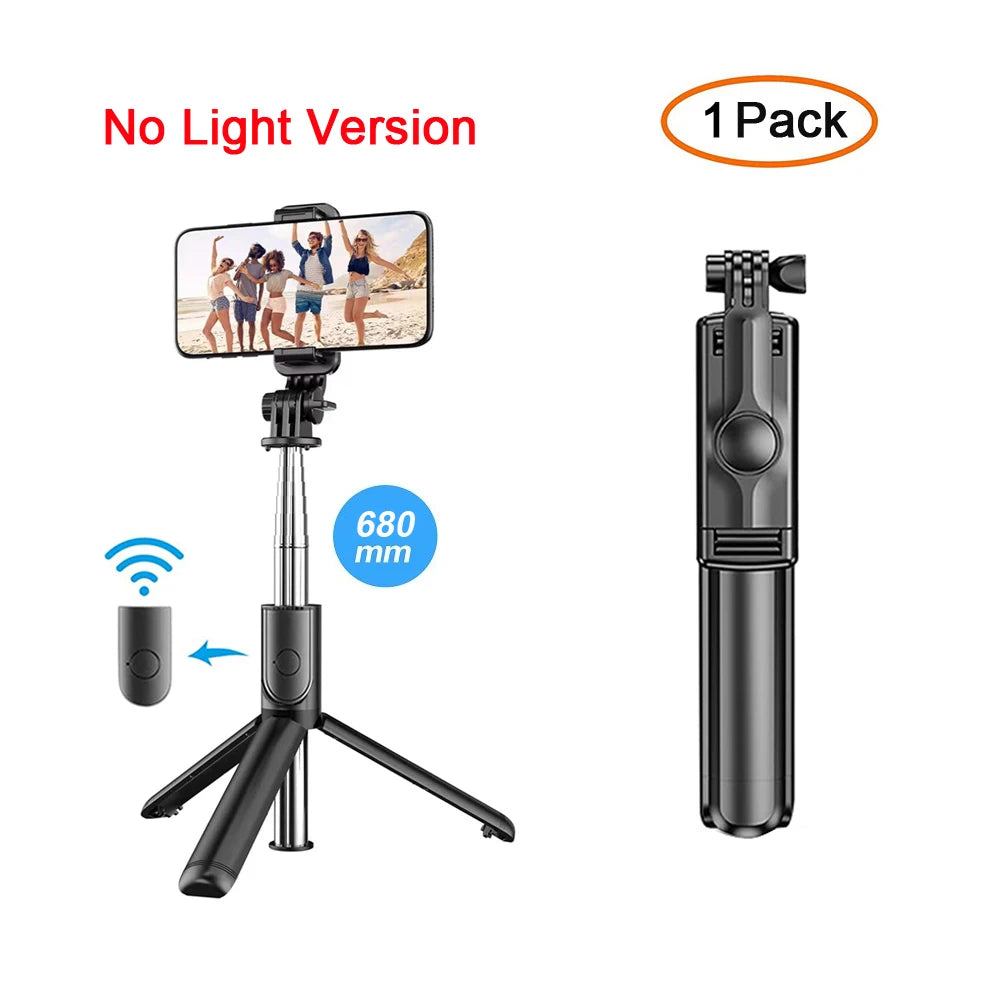 Wireless Bluetooth Selfie Stick Foldable Portable Tripod with Fill Light Shutter Remote Control for Android Iphone Smartphone