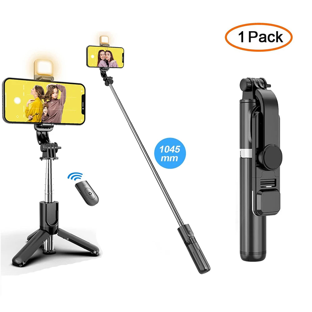 Wireless Bluetooth Selfie Stick Foldable Portable Tripod with Fill Light Shutter Remote Control for Android Iphone Smartphone