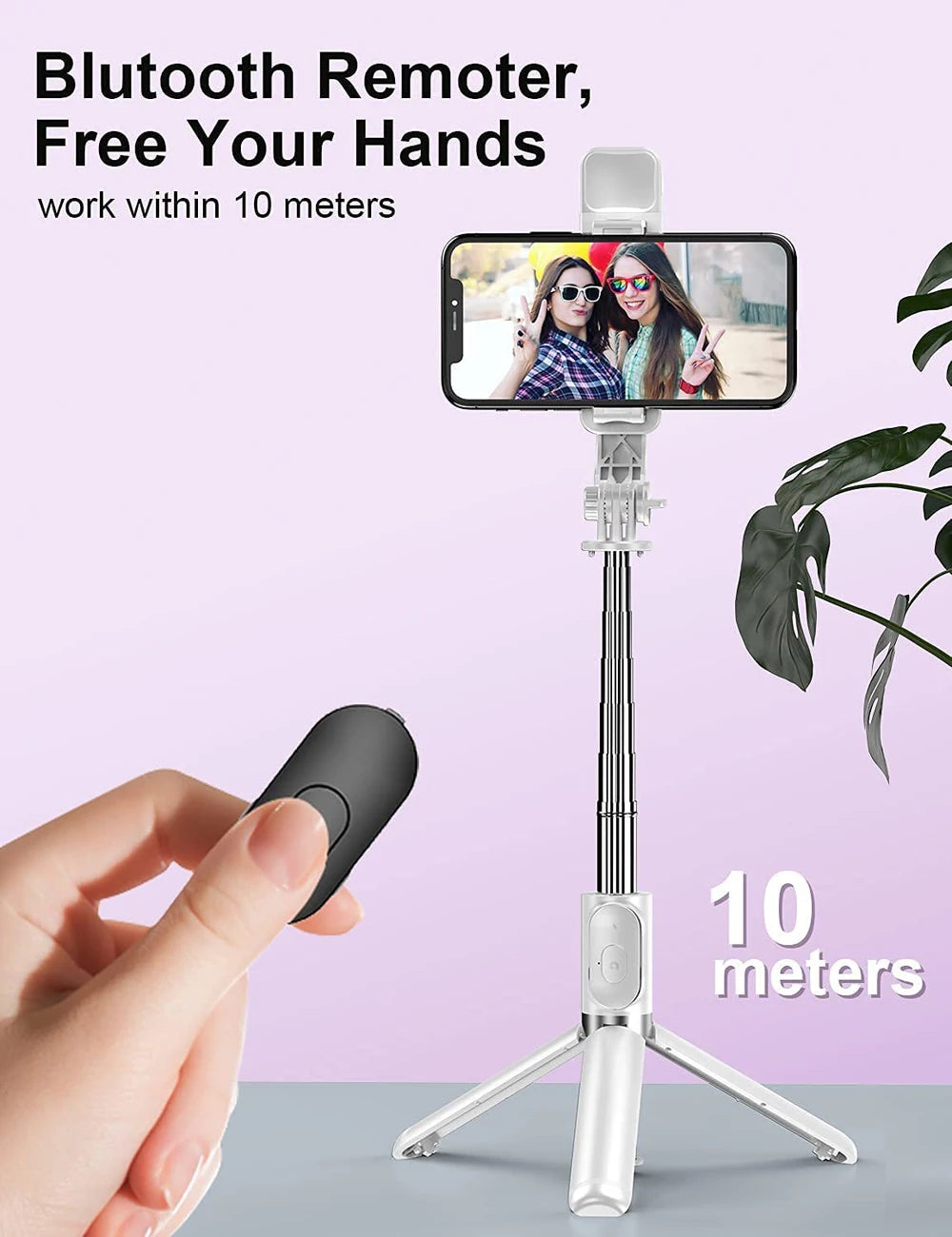 Wireless Bluetooth Selfie Stick Foldable Portable Tripod with Fill Light Shutter Remote Control for Android Iphone Smartphone